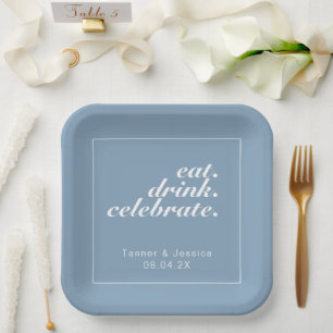 Glacier Blue & White Moderne Minimalistische Hochz Pappteller