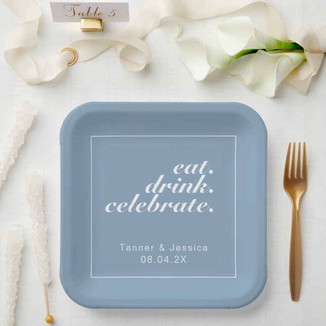 Glacier Blue & White Moderne Minimalistische Hochz Pappteller (Hochzeit)