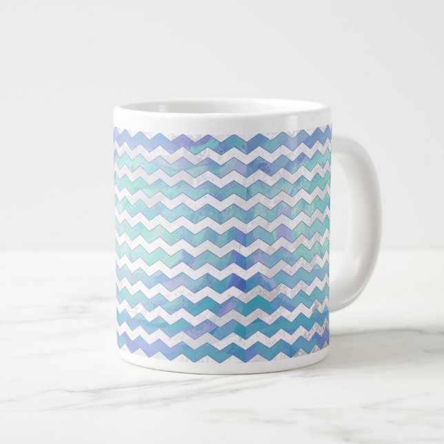 Glacier Blue Zickzack Pattern Jumbo-Tasse (Vorderseite Rechts)