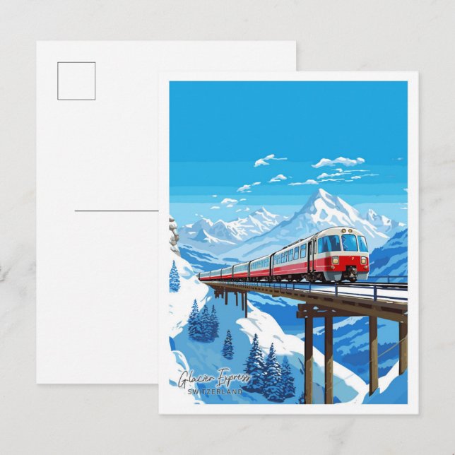 Glacier Express Schweiz Reiseillustrierung Postkarte (Vorne/Hinten)