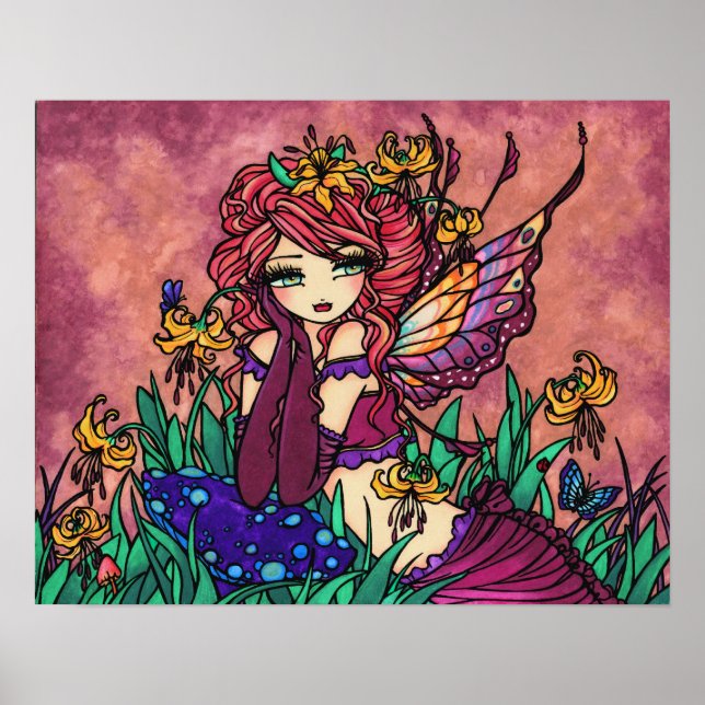 "Glacier Lily Fairy" Pilz Fantasy Forest Art Poster (Vorne)