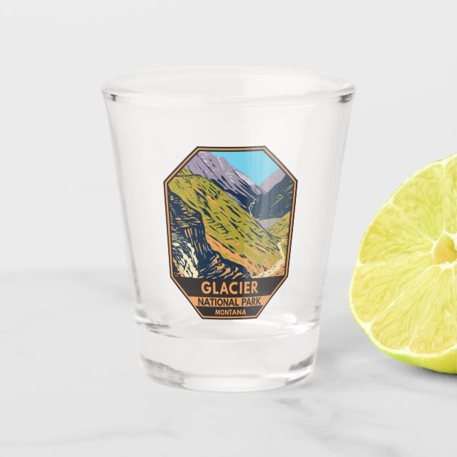 Glacier National Park Auf dem Weg zur Sun Road Schnapsglas (Vorderseite)