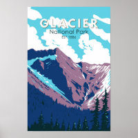 Glacier National Park Canada Travel Art Vintag