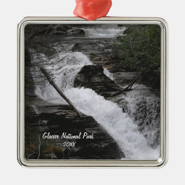 Glacier National Park Foto Wasserfall Ornament Aus Metall (Vorne)