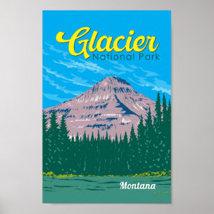 Glacier National Park Illustration Reisen Vintag Poster