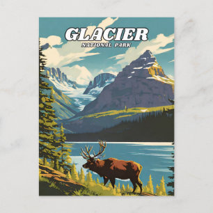 Glacier National Park Illustration Retro Decorativ Postkarte