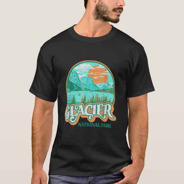 Glacier National Park Montana Retro 80's Chill Gra T-Shirt (Vorderseite)