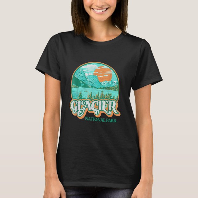 Glacier National Park Montana Retro 80's Chill Gra T-Shirt (Vorderseite)