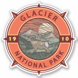 Glacier National Park Retro Bighorn Sheep Compass Aufkleber