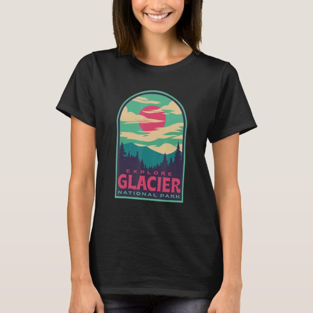 Glacier National Park Retro Sunset T-Shirt (Vorderseite)