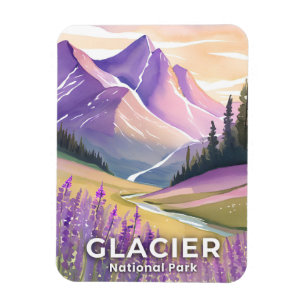 Glacier-Nationalpark Frühlings-Lavendel-Aquarell Magnet
