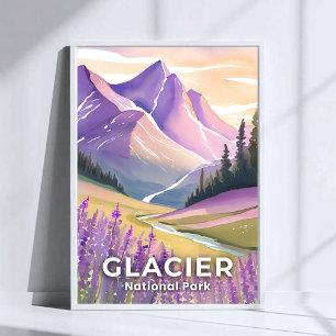 Glacier-Nationalpark   Frühlings-Lavendel-Aquarell Poster