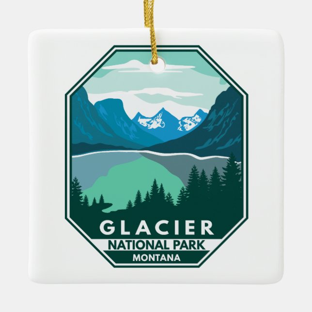 Glacier Nationalpark Montana Retro Emblem Keramikornament (Vorderseite)
