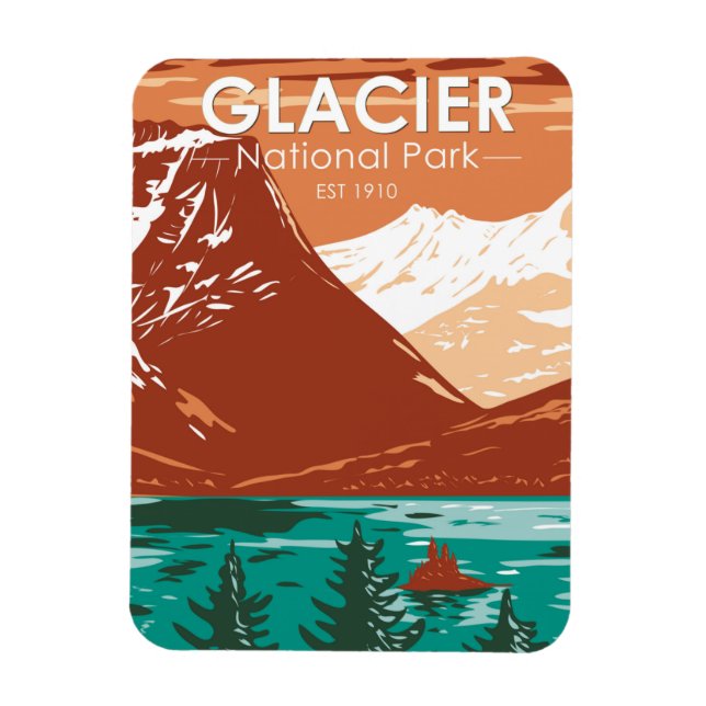 Glacier Nationalpark Montana Vintag Magnet (Vertikal)
