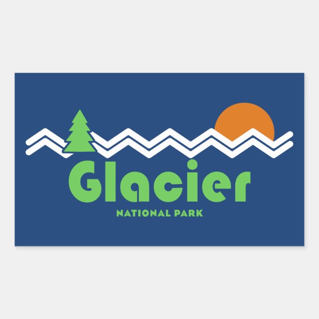 Glacier Nationalpark Retro Rechteckiger Aufkleber (Vorderseite)