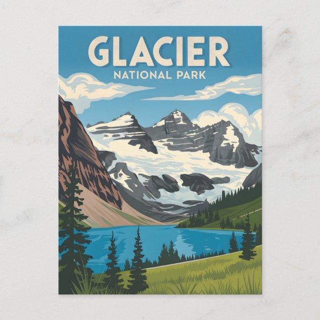 Glacier Nationalpark Vintag Postkarte (Vorderseite)