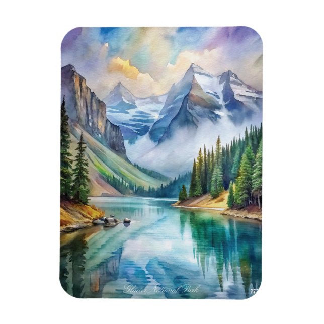 Glacier Nationalpark Watercolor Magnet (Vertikal)
