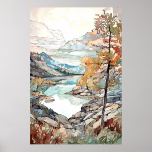 Glacier Nationalpark Watercolor Poster