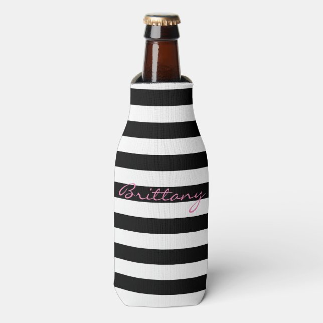 Glacière de bouteille à rayures noir et blanc pers (Bottle Devant)
