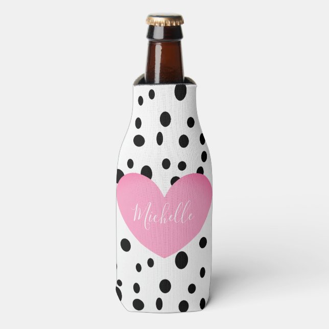 Glacière de bouteille de coeur et de points rose p (Bottle Devant)