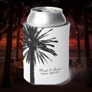 Glacière de mariage de plage au palmier noir et bl