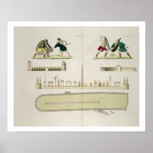 Gladiatoren und ein Plan des Zirkusses von Poster