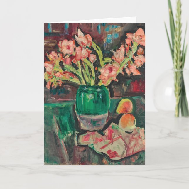 Gladioli in einer grünen Vase | George Leslie Hunt Karte (Vorderseite)