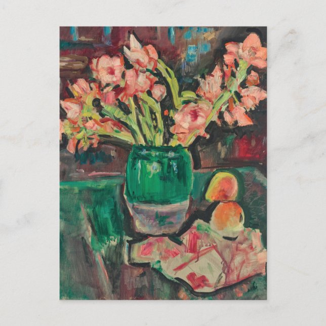 Gladioli in einer grünen Vase | George Leslie Hunt Postkarte (Vorderseite)