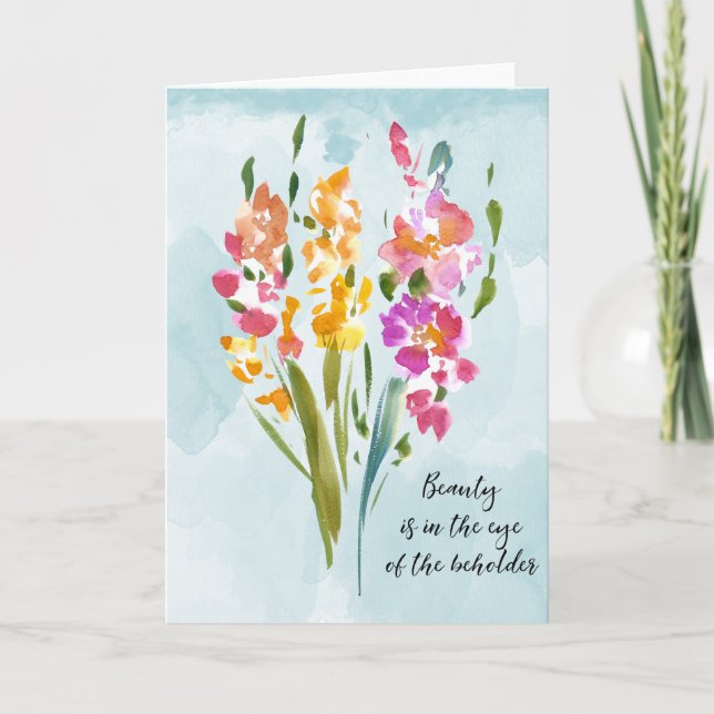 Gladioli-Schönheits-Zitat-Aquarell Karte (Vorderseite)