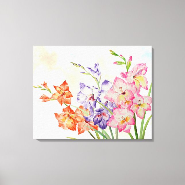 Gladiolrosa, gelb und Lila Leinwanddruck (Vorderseite)