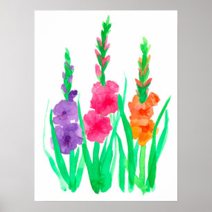 Gladiolus Blume Lila Rosa Orange Wasserfarbe Poster