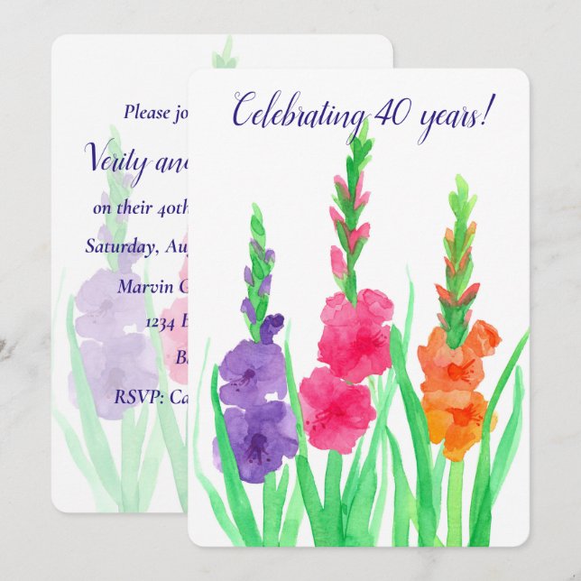 Gladiolus Einladung zum 40. Hochzeitstag (Vorne/Hinten)