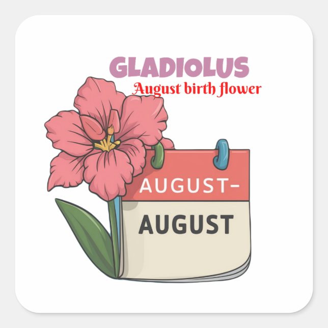 Gladiolus - Geburtsstunde Blume für August Quadratischer Aufkleber (Vorderseite)