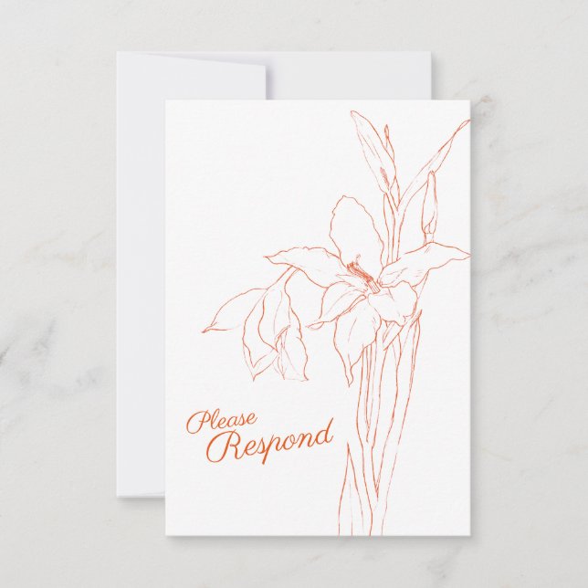 Gladiolus ligne art botanique mariage RSVP (Devant)