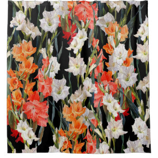 Gladiolus mehrfarbig: Watercolo mit schwarzem Hint Duschvorhang