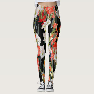 Gladiolus mehrfarbig: Watercolo mit schwarzem Hint Leggings