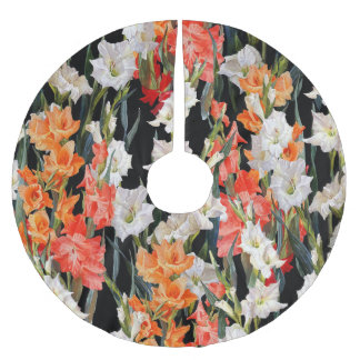Gladiolus mehrfarbig: Watercolo mit schwarzem Hint Polyester Weihnachtsbaumdecke
