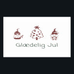 Glædelig jul, Danish Happy Christmas Rechteckiger Aufkleber<br><div class="desc">Glædelig jul, Danish Happy Weihnachtssticker mit lustigem festlichem Design und dänischer Sprache Weihnachtsgrüße.</div>