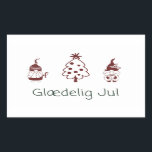 Glædelig jul, Danish Happy Christmas Rechteckiger Aufkleber<br><div class="desc">Glædelig jul,  Danish Happy Weihnachtssticker mit lustigem festlichem Design und dänischer Sprache Weihnachtsgrüße.</div>