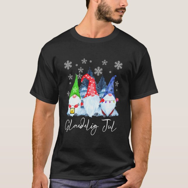 Glaedelig Jul Nordic Gnomes Tomte Nisse Danish T-Shirt (Vorderseite)