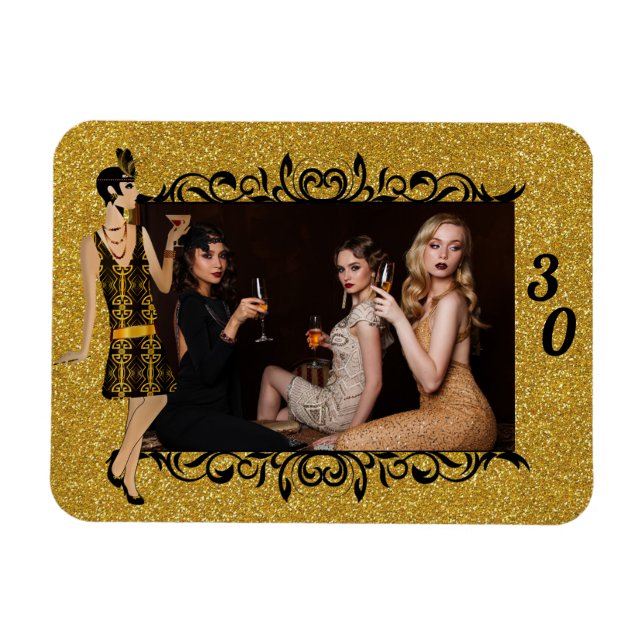 Glam 1920er Flapper Girl Gold 30. Custom Foto Magnet (Horizontal)