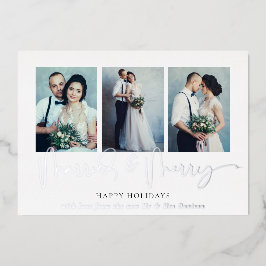 Glam 3 Fotos Verheiratet Frohe Weihnachten Luxus R Folien Feiertagskarte