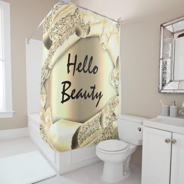 Glam 3D Frame IMITATE Gold SPARK HELLO Girly Duschvorhang (Beispiel)