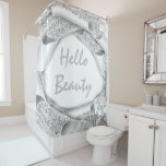 Glam 3D Frame SilVER GRAY GLITZER HELLO Girly Duschvorhang<br><div class="desc">florenceK Glasdesign Minimale Glasfenster Innendekoration.</div>