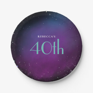 Glam 40. Geburtstag Party Lila Name Pappteller