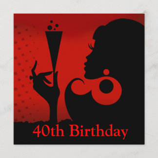 Glam 40. Geburtstags Cocktail Party | Rot schwarz Einladung