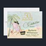 Glam 50 & Fabulous Beach Scene Party Einladung<br><div class="desc">Diese elegante und schicke, glamouröse 50. Geburtstagsparty Invitation hat einen Strand und Sie werden wissen, für wen es perfekt wäre. Features "50 & Fabulous" geschrieben in goldstylish Skript gegen den blauen Himmel. Viel zu personalisieren, um für Ihre eigene Veranstaltung passend zu machen. Und wir haben alle Zutaten, um es zu...</div>
