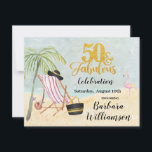 Glam 50 & Fabulous Beach Scene Party Einladung<br><div class="desc">Diese elegante und schicke, glamouröse 50. Geburtstagsparty Invitation hat einen Strand und Sie werden wissen, für wen es perfekt wäre. Features "50 & Fabulous" geschrieben in goldstylish Skript gegen den blauen Himmel. Viel zu personalisieren, um für Ihre eigene Veranstaltung passend zu machen. Und wir haben alle Zutaten, um es zu...</div>