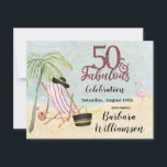Glam 50 & Fabulous Beach Scene Party Einladung<br><div class="desc">Diese elegante und schicke, glamouröse 50. Geburtstagsparty Invitation hat einen Strand und Sie werden wissen, für wen es perfekt wäre. Features "50 & Fabulous" geschrieben in goldstylish Skript gegen den blauen Himmel. Viel zu personalisieren, um für Ihre eigene Veranstaltung passend zu machen. Und wir haben alle Zutaten, um es zu...</div>