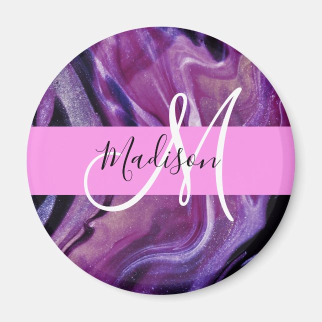 Glam Abstrakt Lila Shimmer Textur Rosa Monogramm Magnet (Vorne)